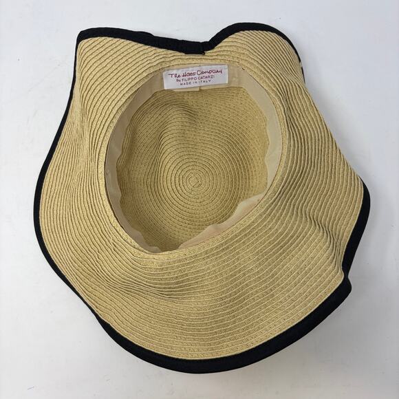 Filippo Catarzi Wide Brim Straw Hat Italy Sun Hat Black Trim Womens One Size main image 7